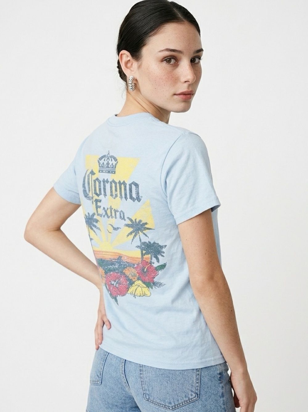 CORONA | Light Blue Corona Extra Tropical Theme Graphic Tee Unisex Size Small